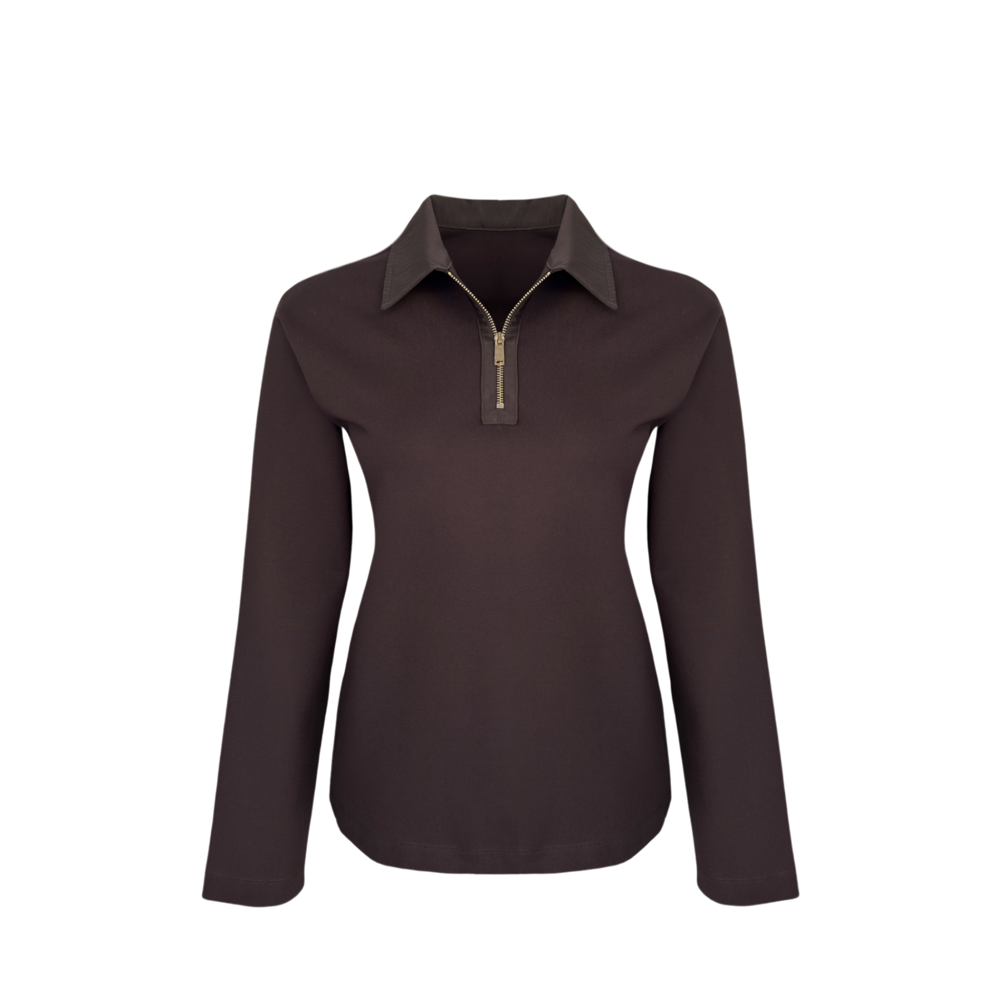 FABRIC MIX ZIP COLLAR SWEATSHIRT BROWN