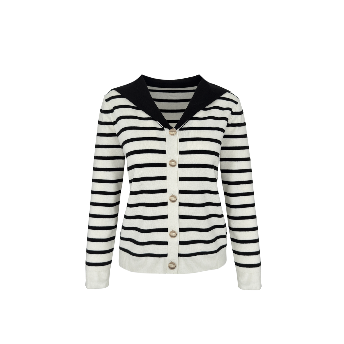 COLLAR DETAIL GOLD BUTTONS STRIPED KNITTED JACKET