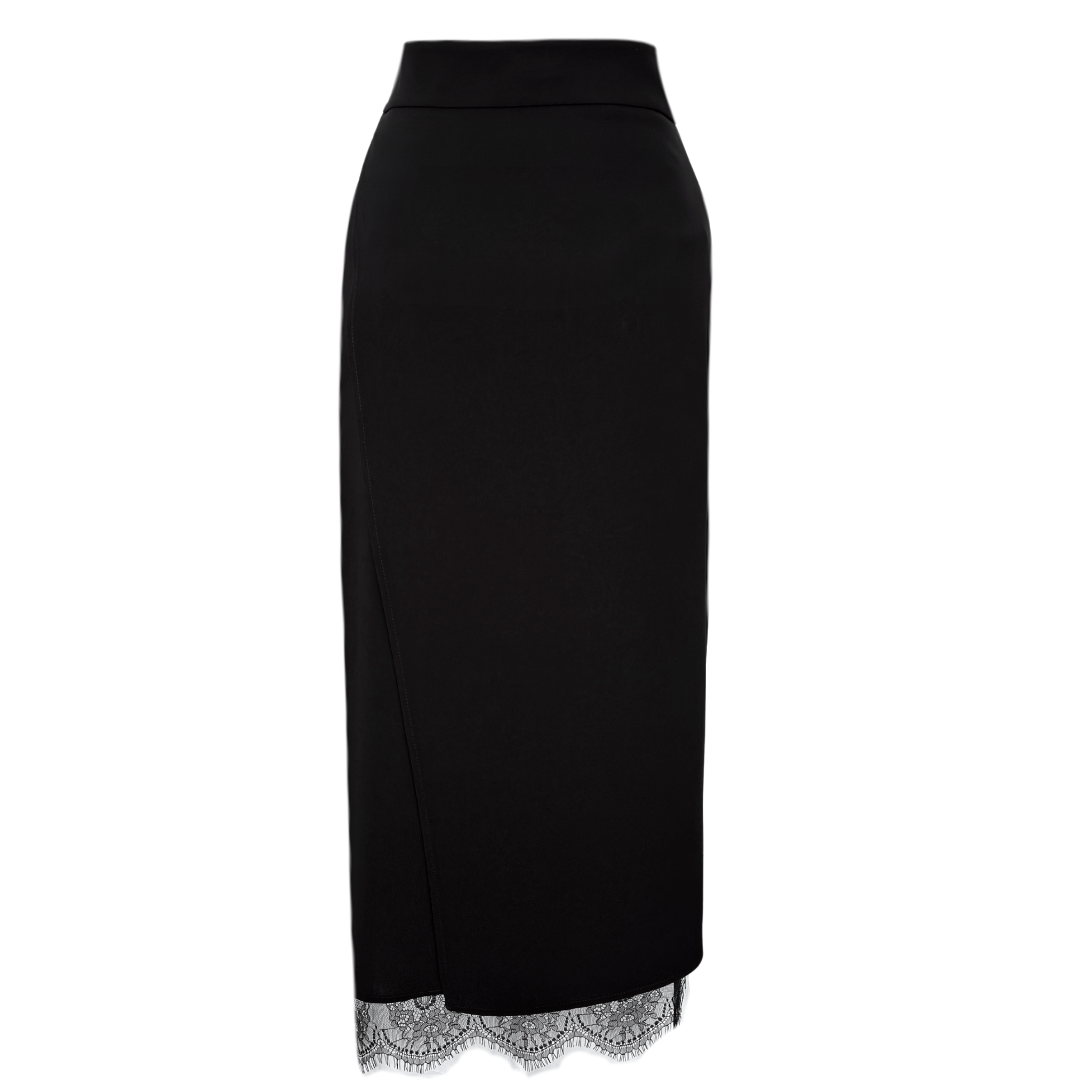 ASYMMETRIC CUT LACE DETAIL SKIRT BLACK