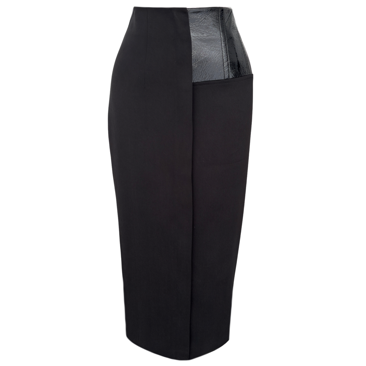 SHINE FRONT ZIPPED PENCIL SKIRT BLACK