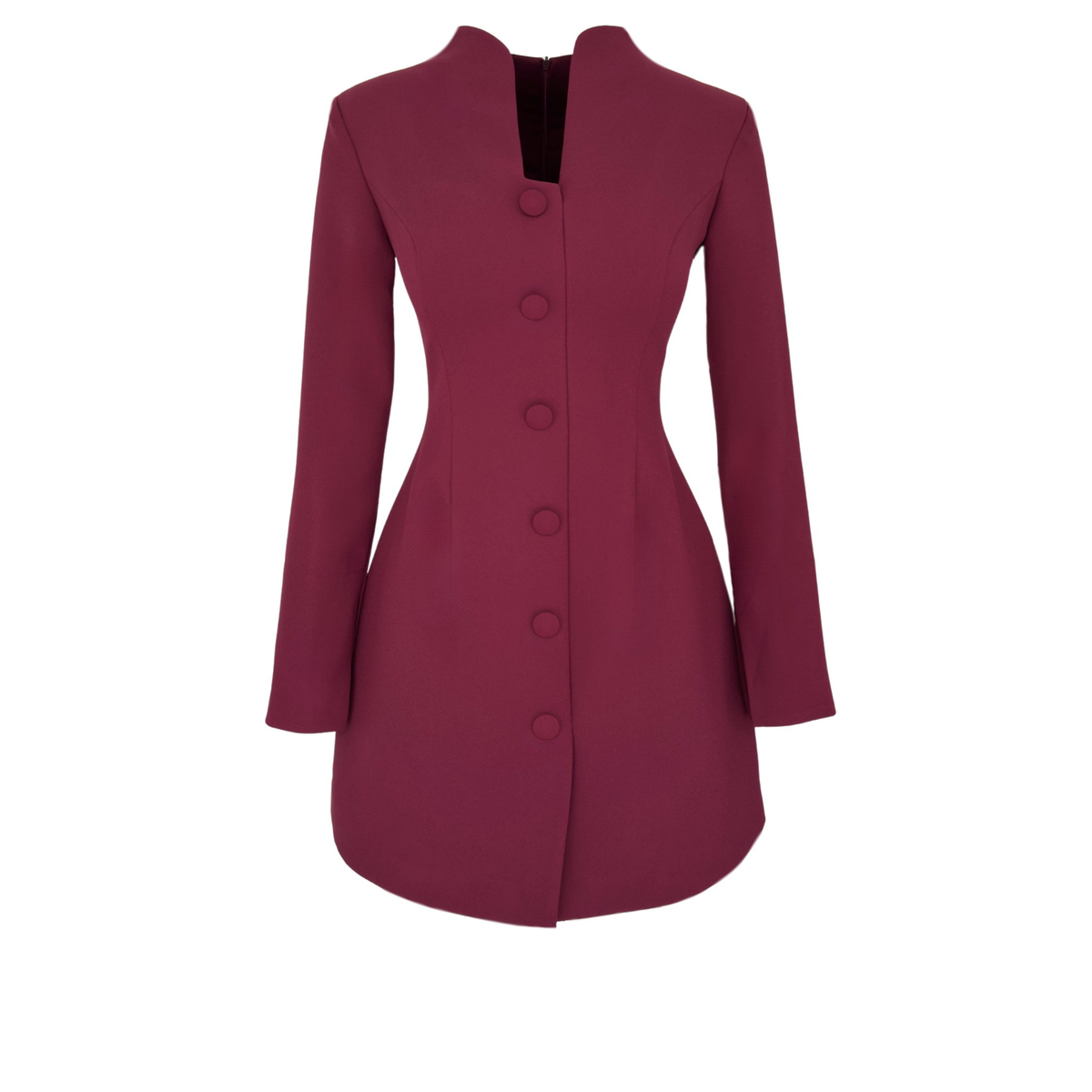 BUTTON-DETAILED HIGH NECK DRESS BURGUNDY