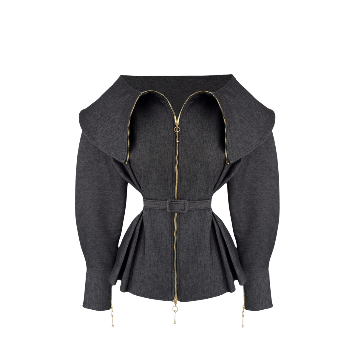 JANE COLLAR DETAIL ZIPPED DENIM JACKET GREY