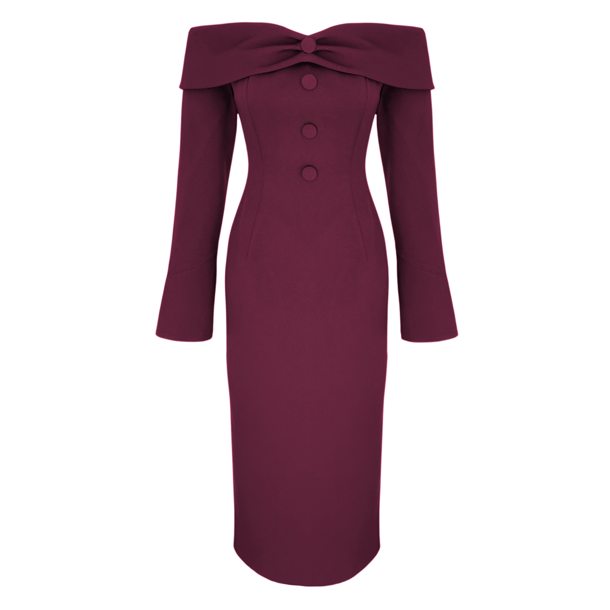 BOAT NECK PENCIL DRESS BURGUNDY
