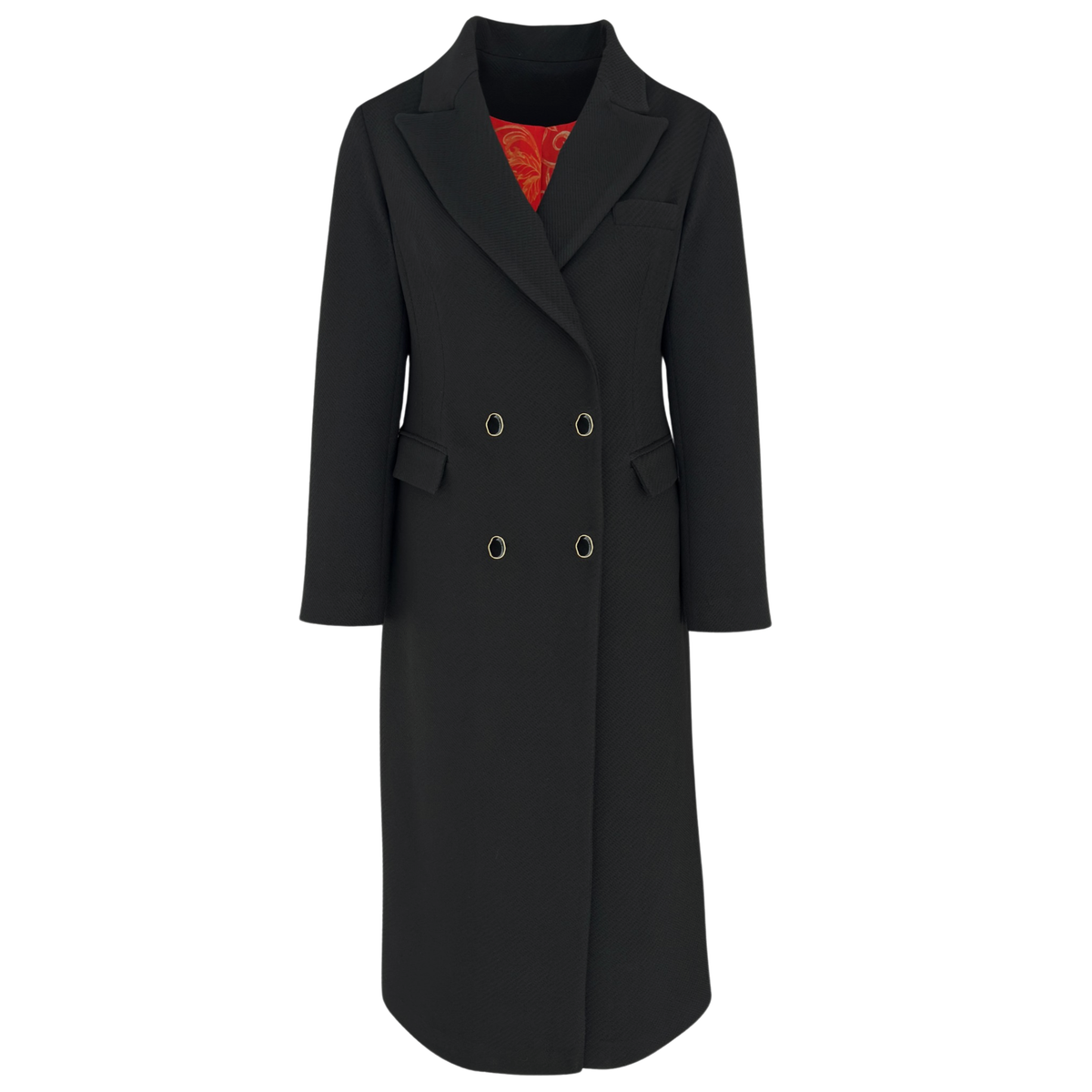 WRAP STYLE BUTTON-DETAILED COAT BLACK