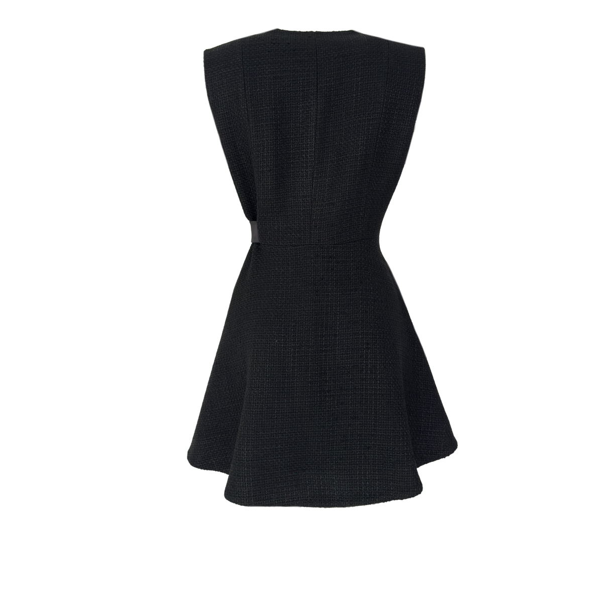 SHEER BLOUSE DETAILED WRAP STYLE TWEED DRESS BLACK