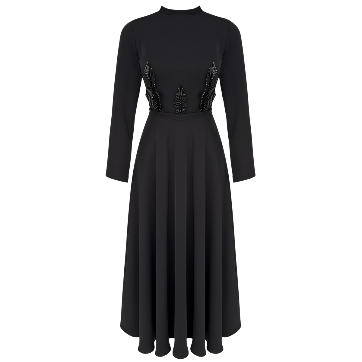 FLORAL EMBROIDERED MAXI LENGTH DRESS BLACK