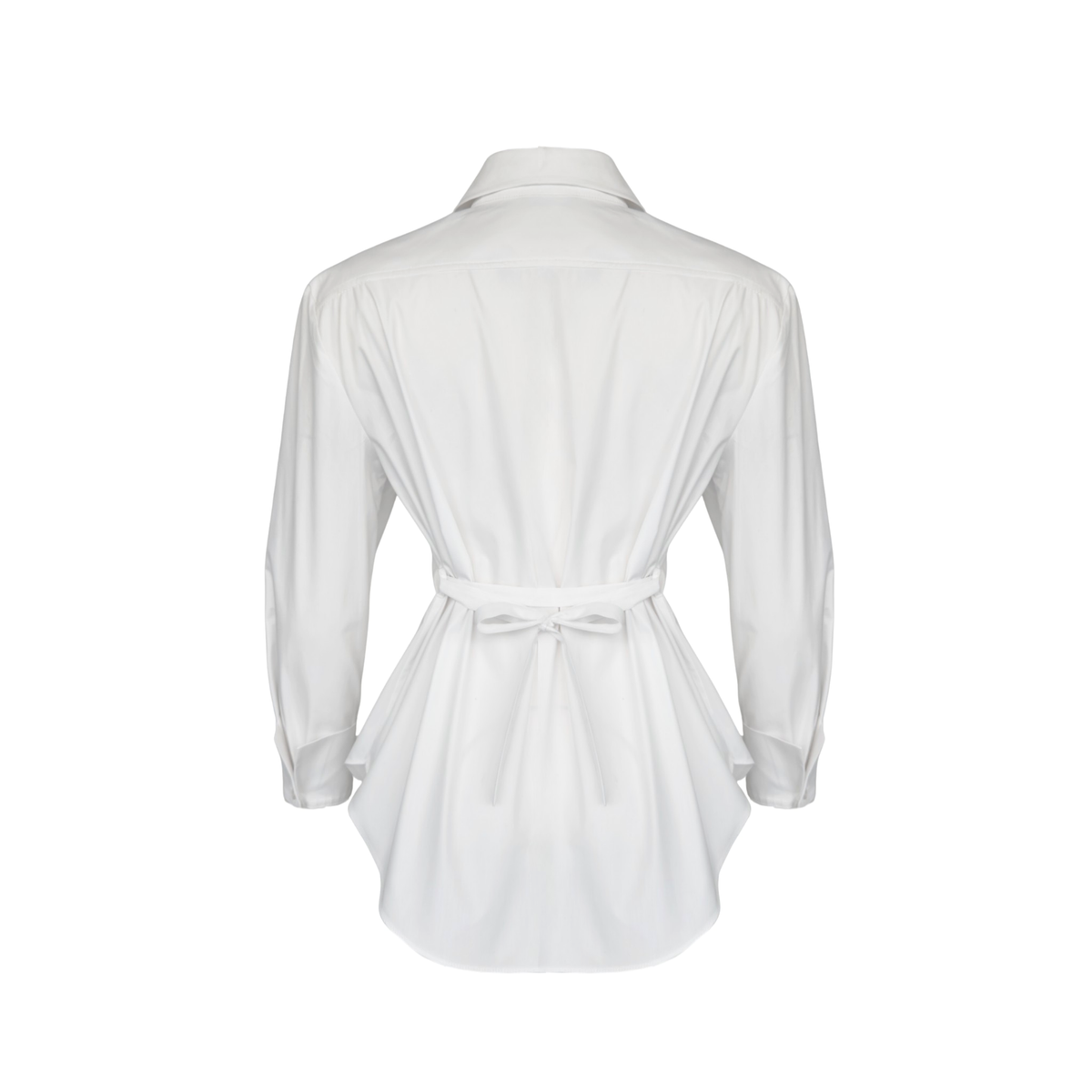 TIE WAIST DETAIL CLASSIC COTTON SHIRT WHITE