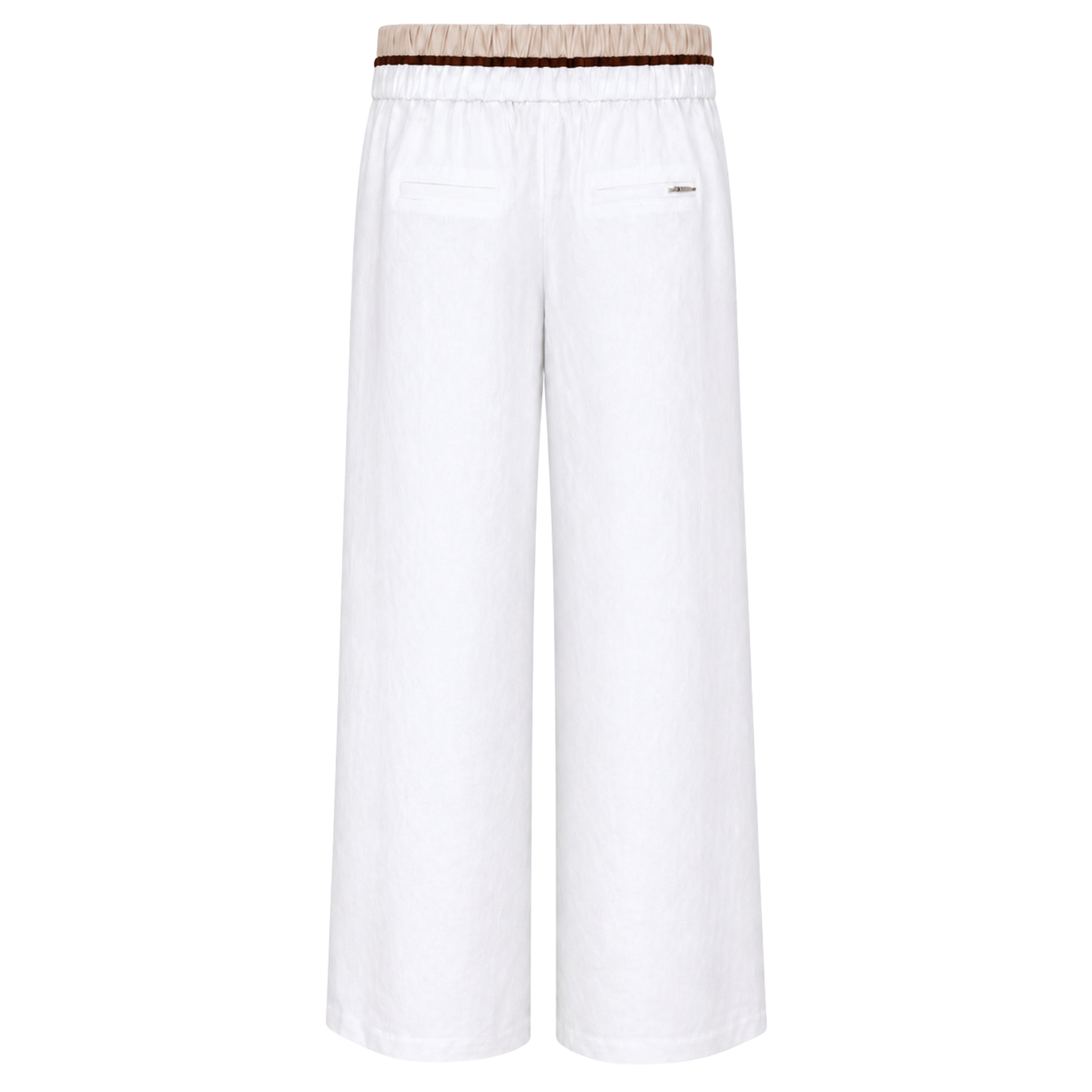 WAIST DETAIL WIDE LEG 100% LINEN TROUSERS WHITE