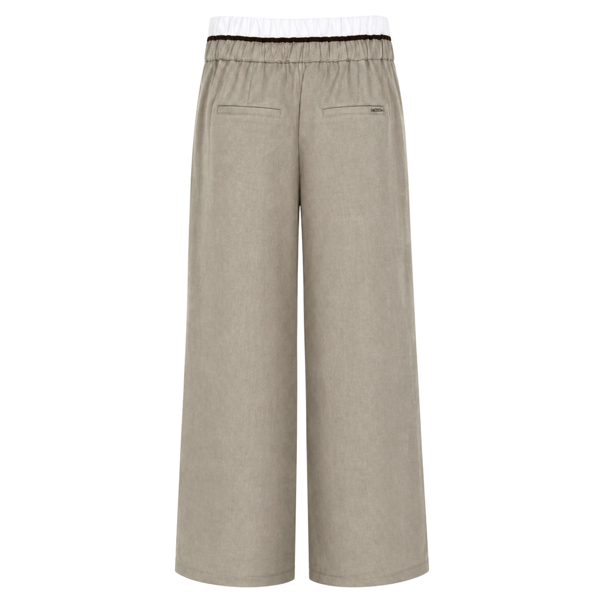 WAIST DETAIL WIDE LEG 100% LINEN TROUSERS KHAKI
