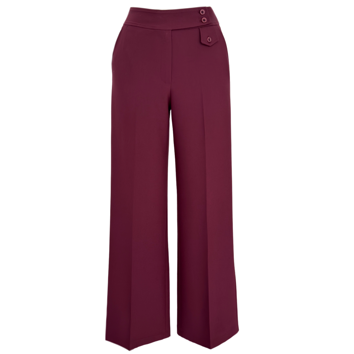 BUTTON DETAIL WIDE LEG TROUSERS BURGUNDY