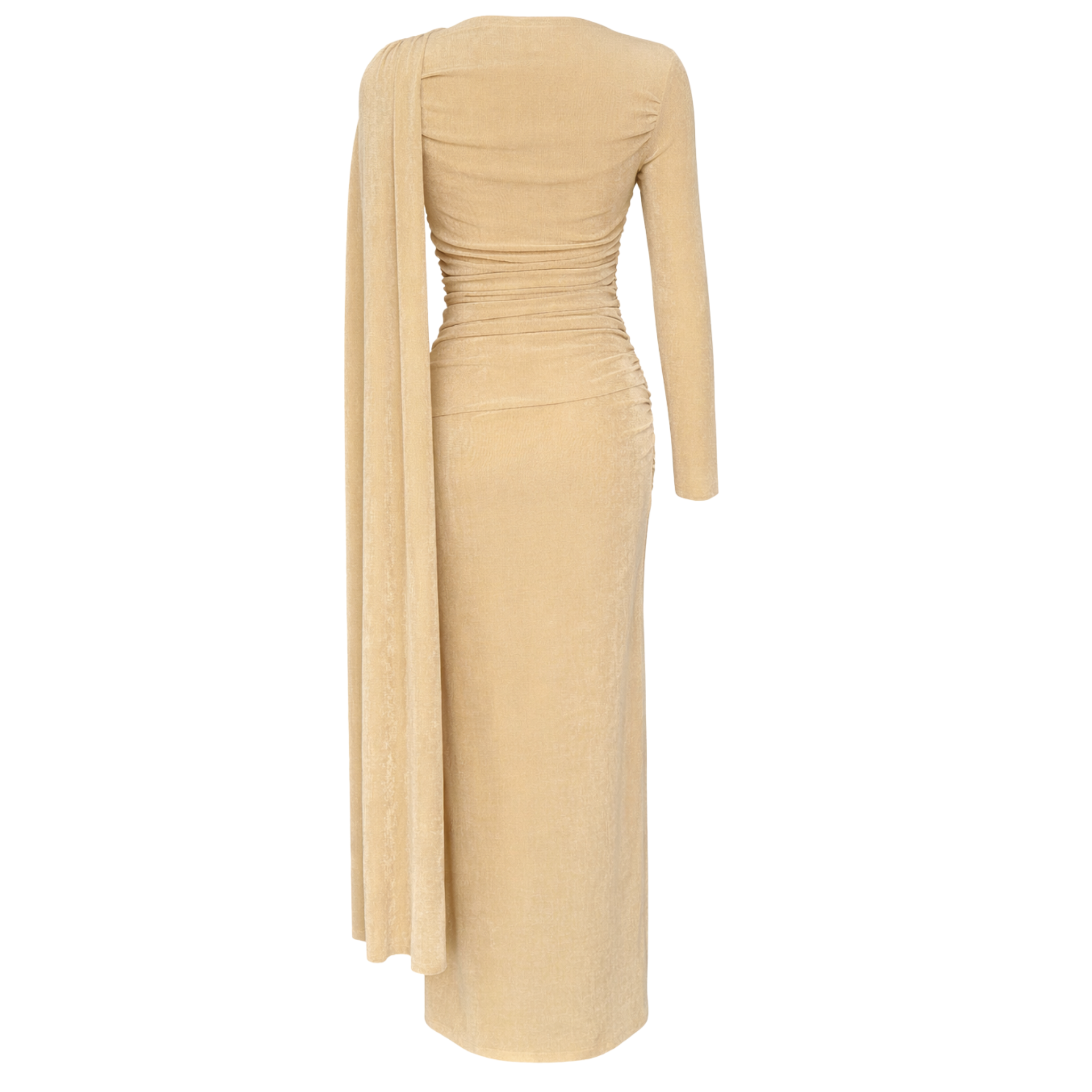 EMBELLISHED WAIST SHAWL SHOULDER DETAIL MAXI LENGTH DRESS YELLOW