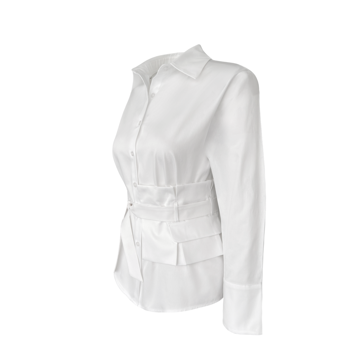RUTH BELTED WAIST COTTON SHIRT ECRU