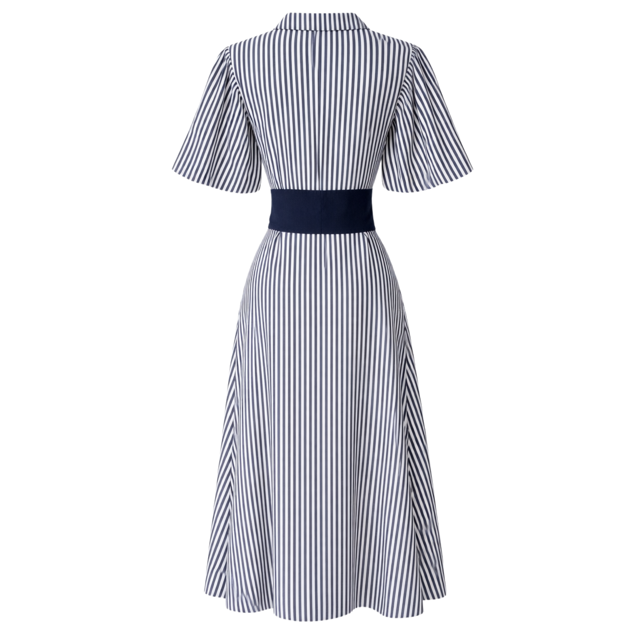 BELİ KUŞAK DETAY ÇİZGİLİ COTTON ELBİSE LACİVERT