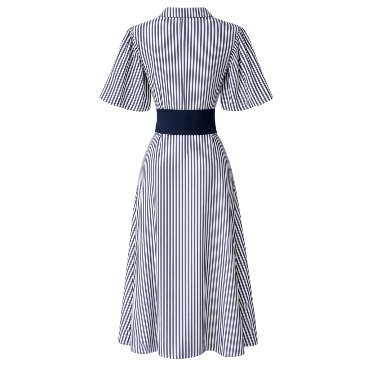 WAIST SASH DETAIL STRIPED COTTON DRESS NAVY