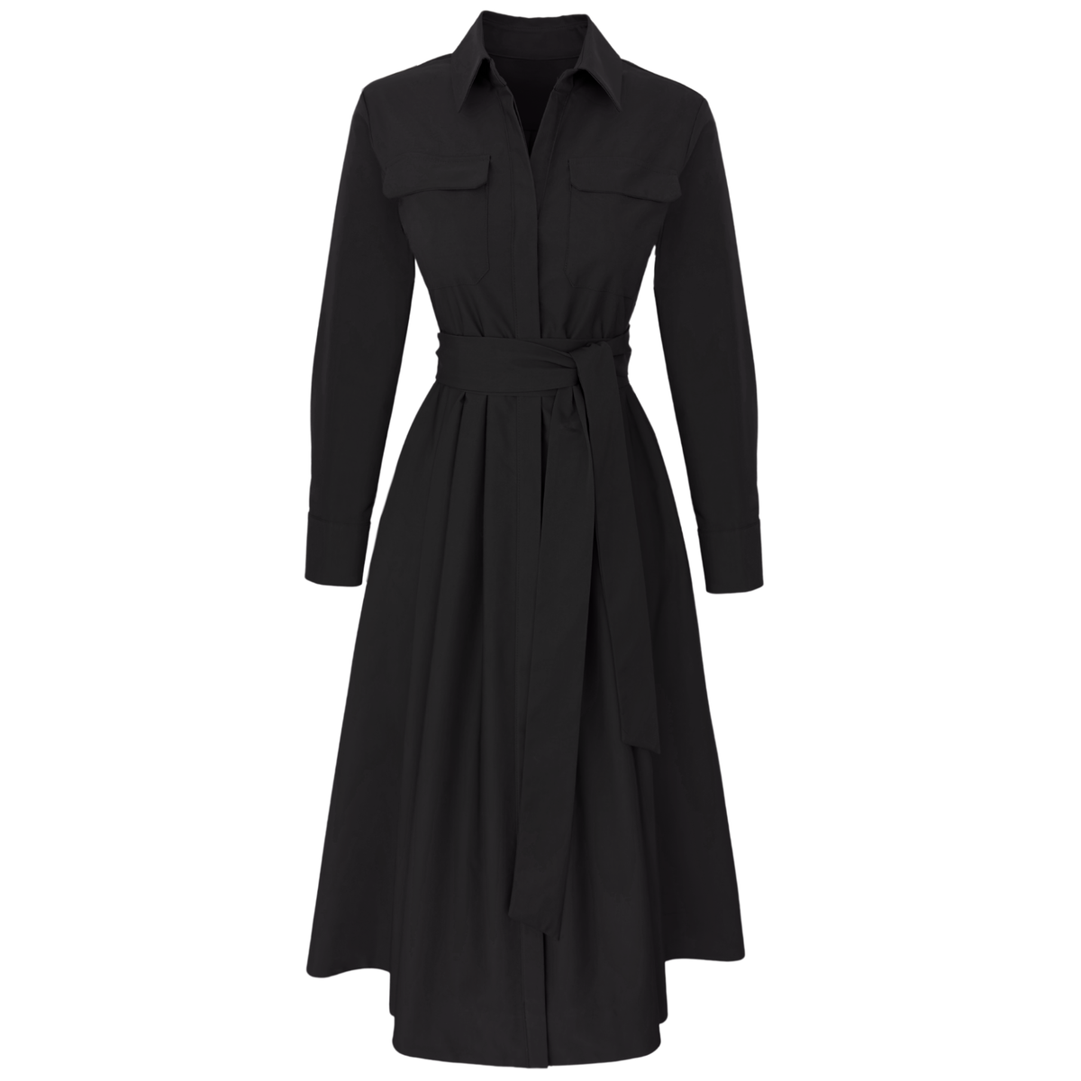 WAIST SASH DETAIL SHIRT DRESS BLACK
