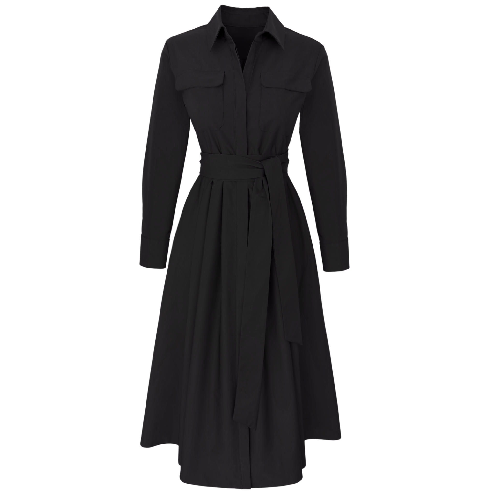 WAIST SASH DETAIL SHIRT DRESS BLACK