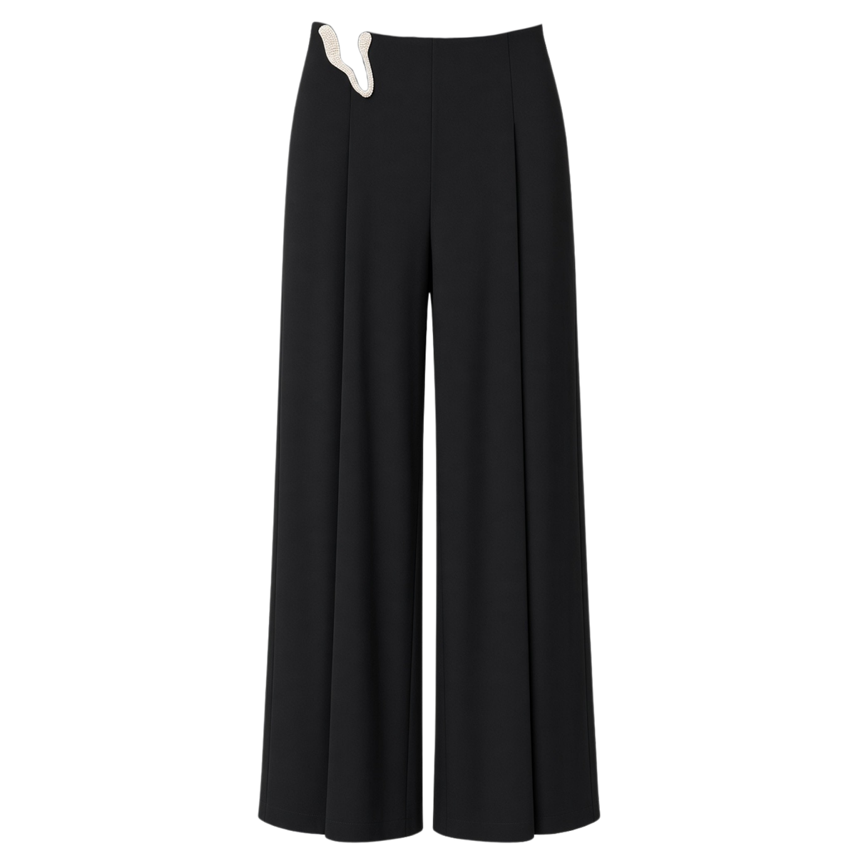 BELİ TAŞ AKSESUARLI GENİŞ PAÇA PANTOLON SİYAH