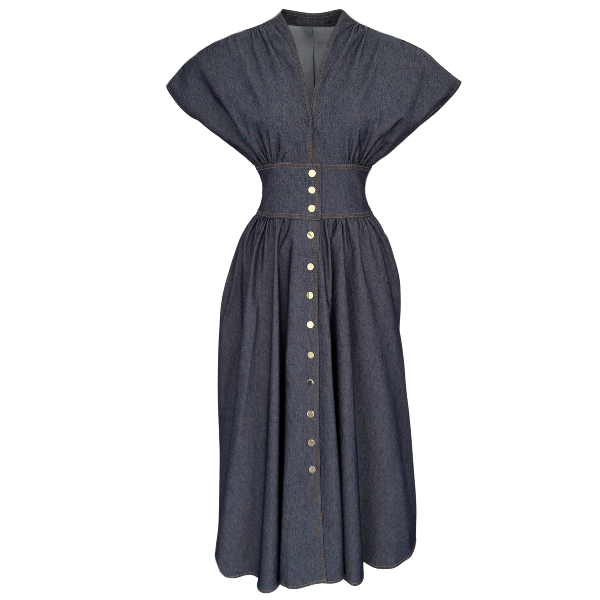WAIST-DEFINING DROP SHOULDER DENIM DRESS
