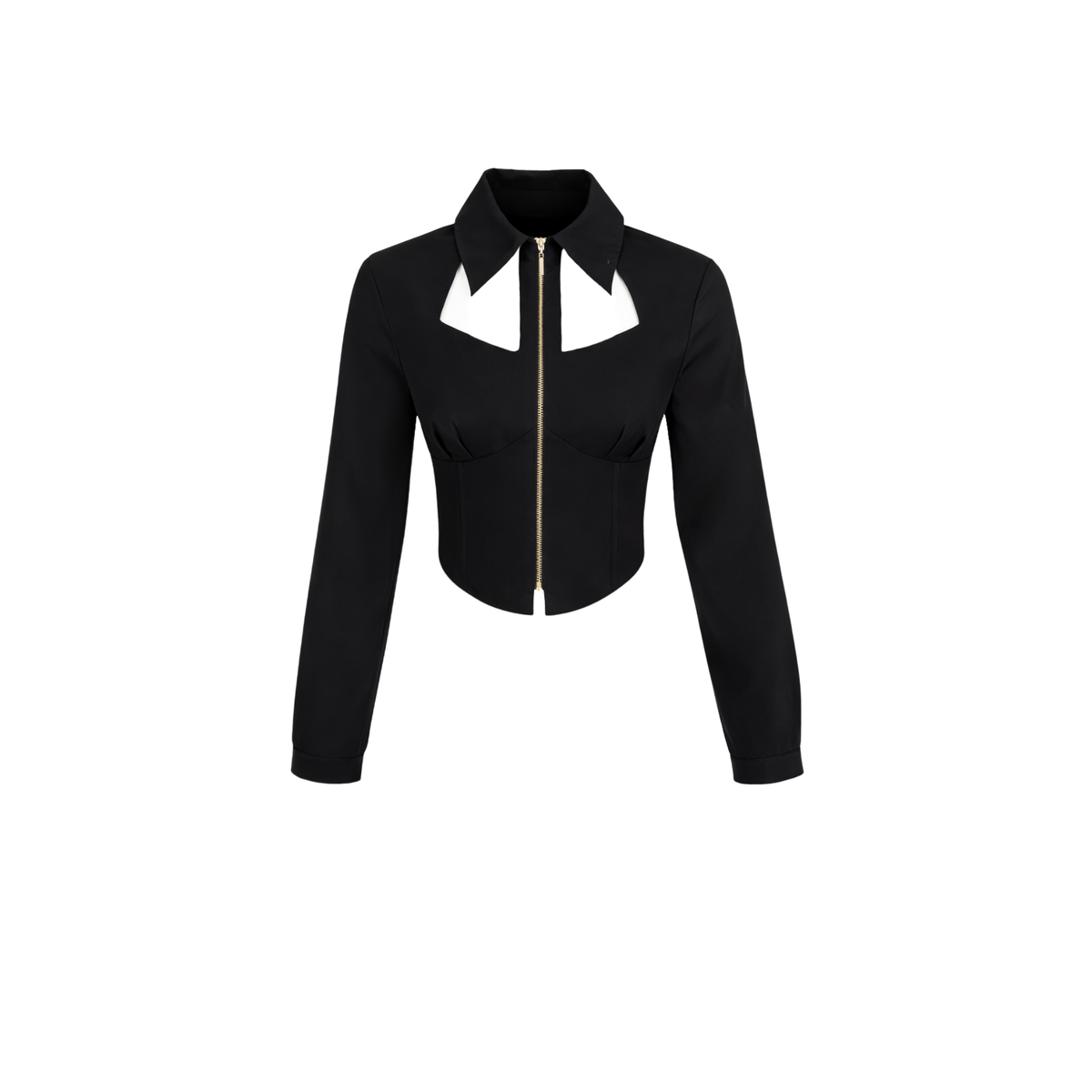 FITTED AT THE WAIST CUT-OUT DESIGN COLLAR SHIRT BLACK