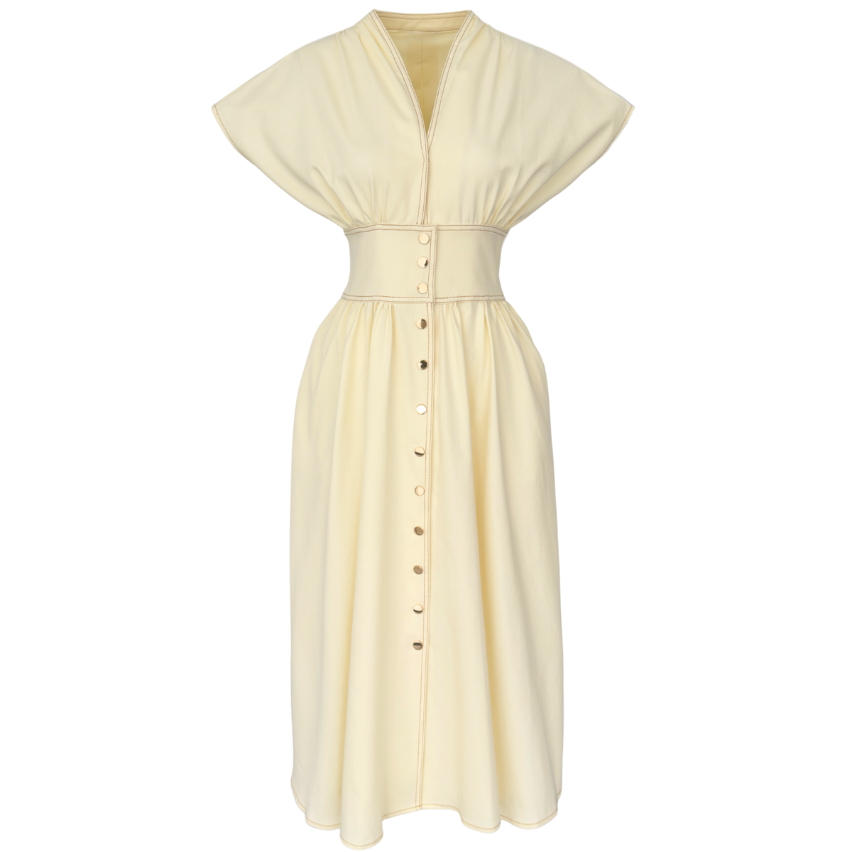 WAIST-DEFINING DROP SHOULDER DRESS YELLOW