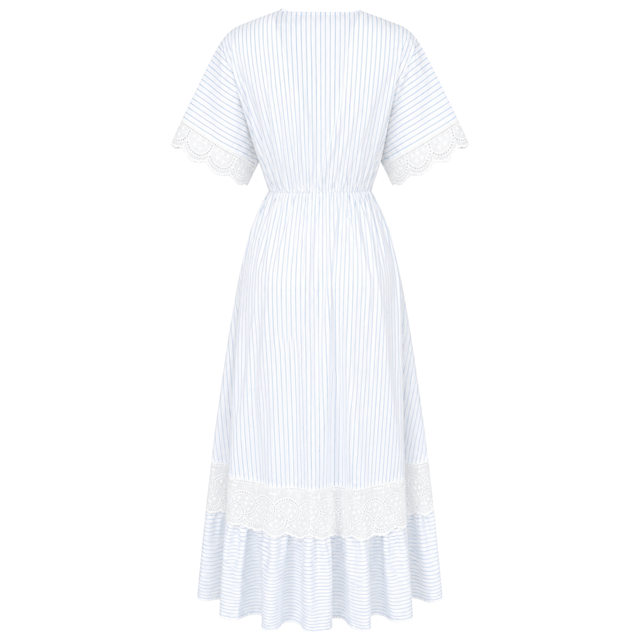 BRODERIE DETAIL MAXI LENGTH STRIPED DRESS