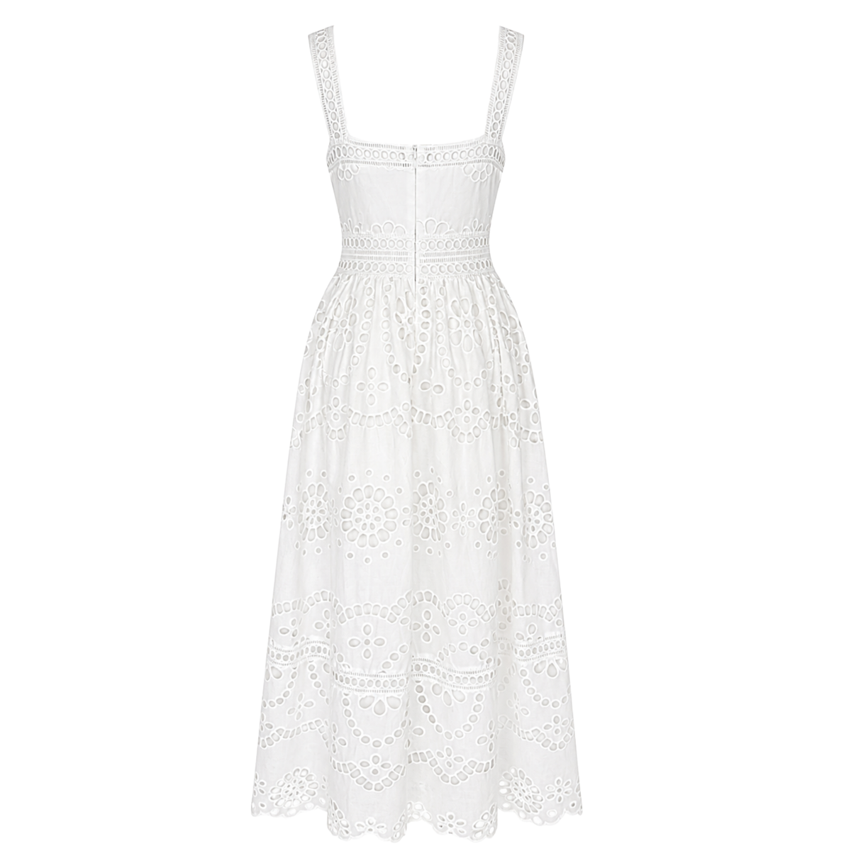 SQUARE NECK MAXI LENGTH BRODERIE DRESS WHITE