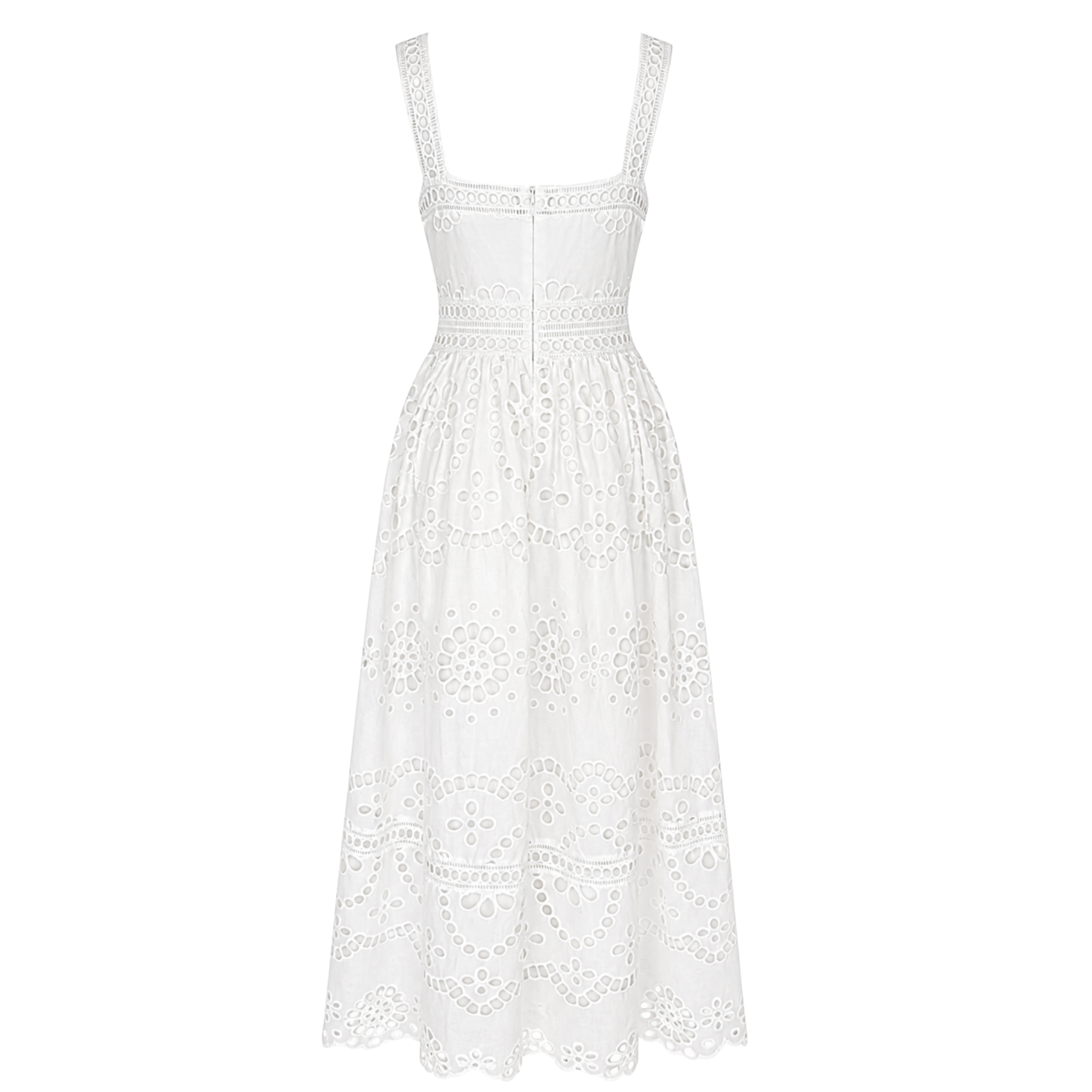 SQUARE NECK MAXI LENGTH BRODERIE DRESS WHITE
