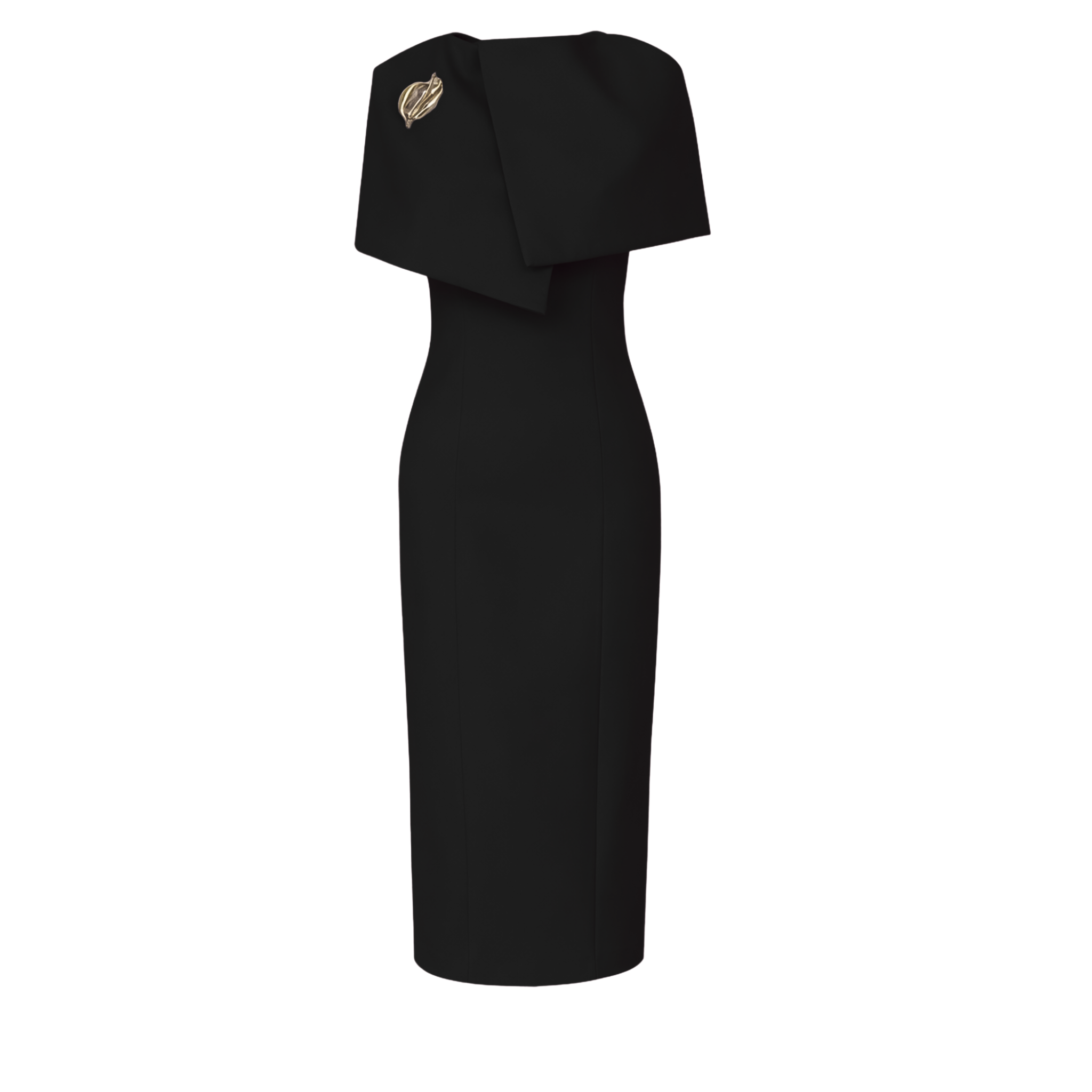 COLLAR DETAIL BROOCH-DETAILED PENCIL DRESS BLACK