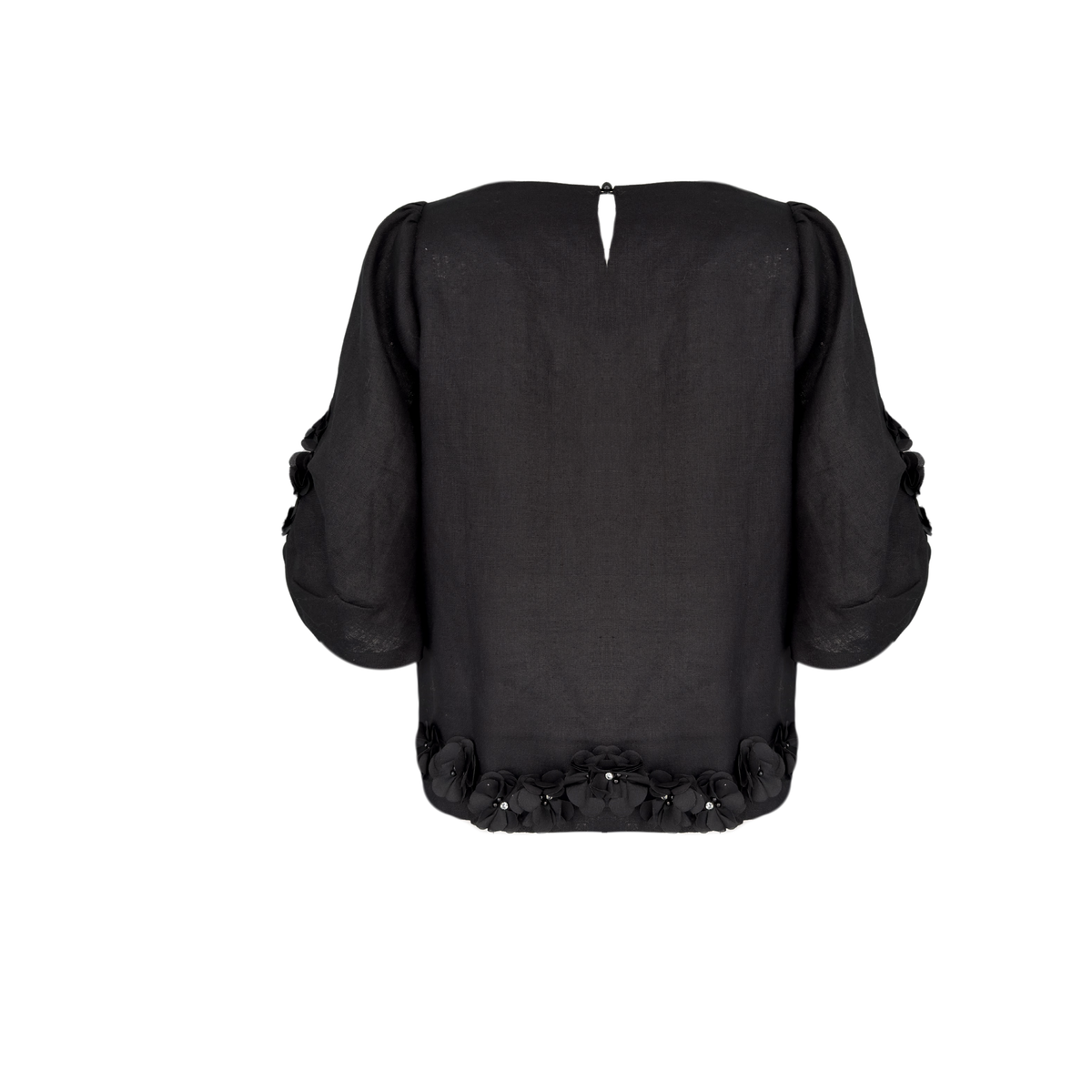 FLORAL APPLIQUÉ 100% LINEN SET BLACK