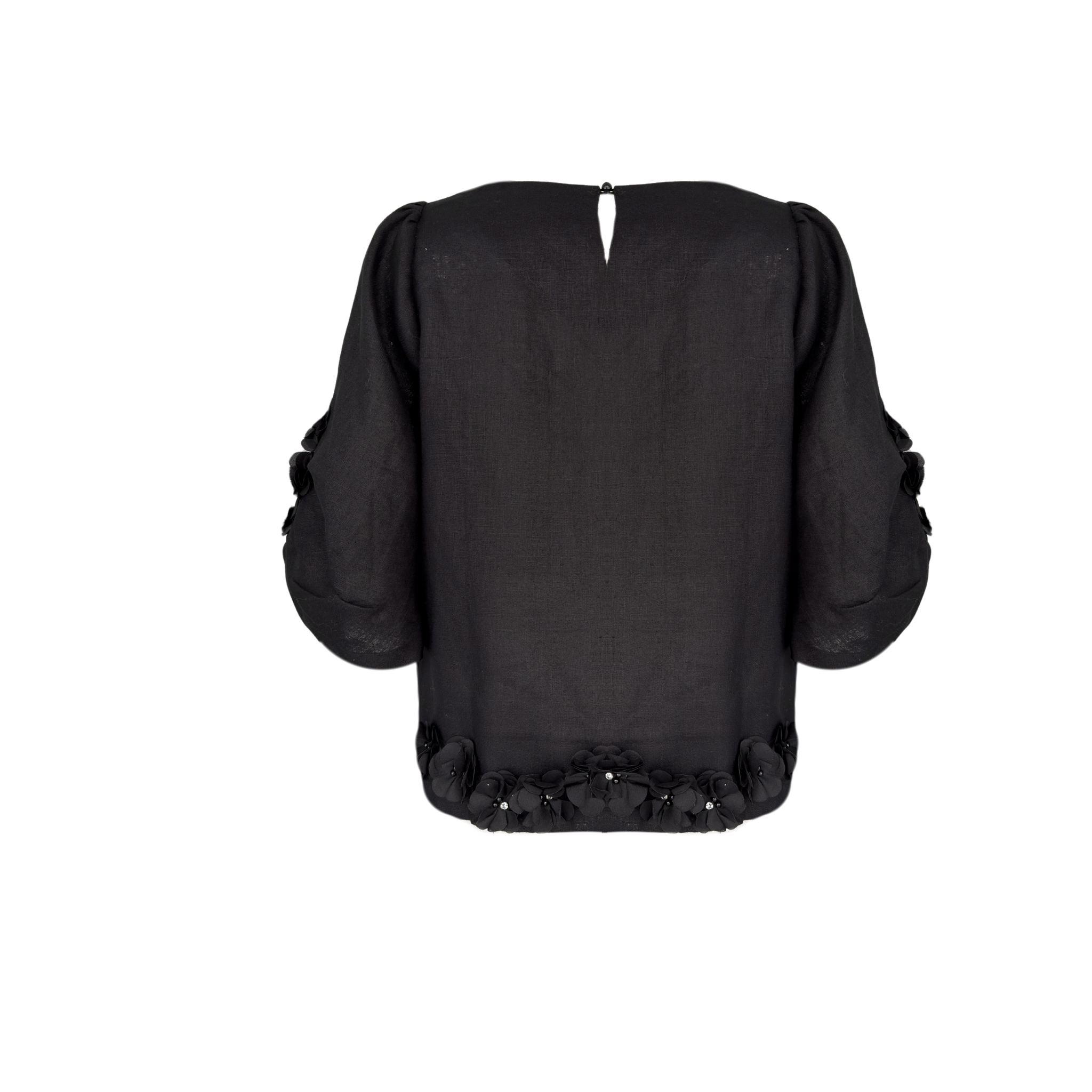 FLORAL APPLIQUÉ 100% LINEN SET BLACK