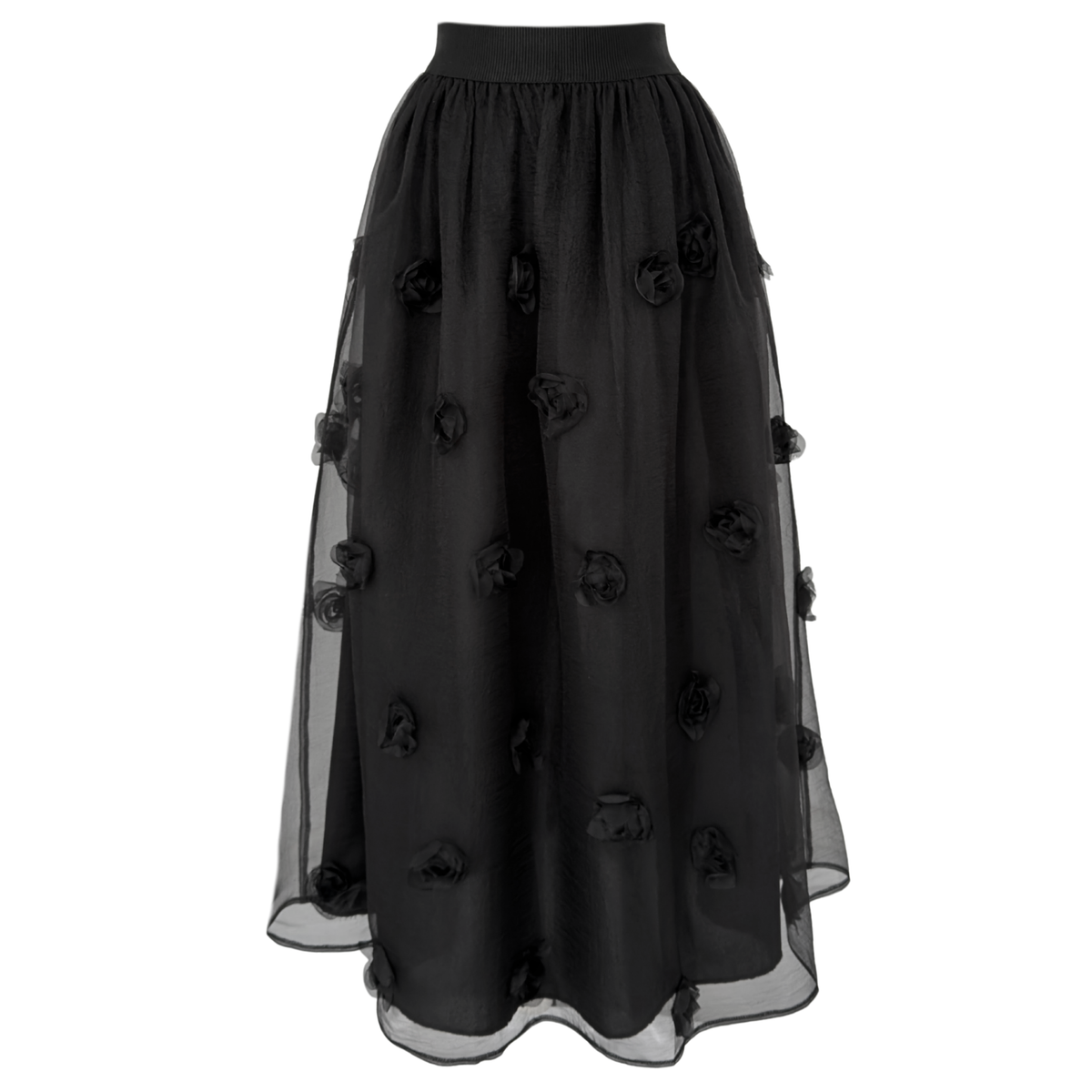 FLORAL APPLIQUÉ TULLE SKIRT BLACK