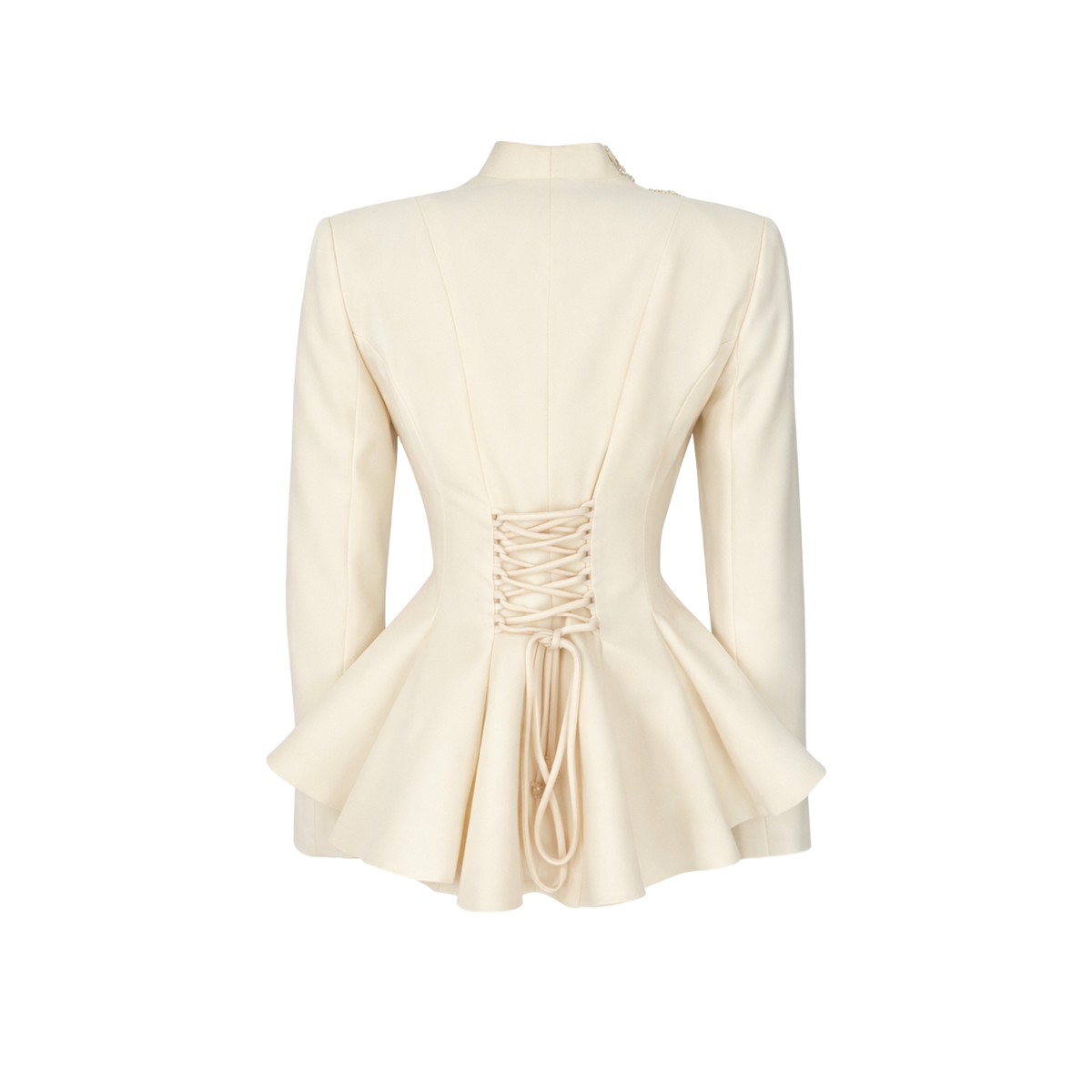 FLORAL EMBROIDERED JACKET AND SKIRT SET ECRU