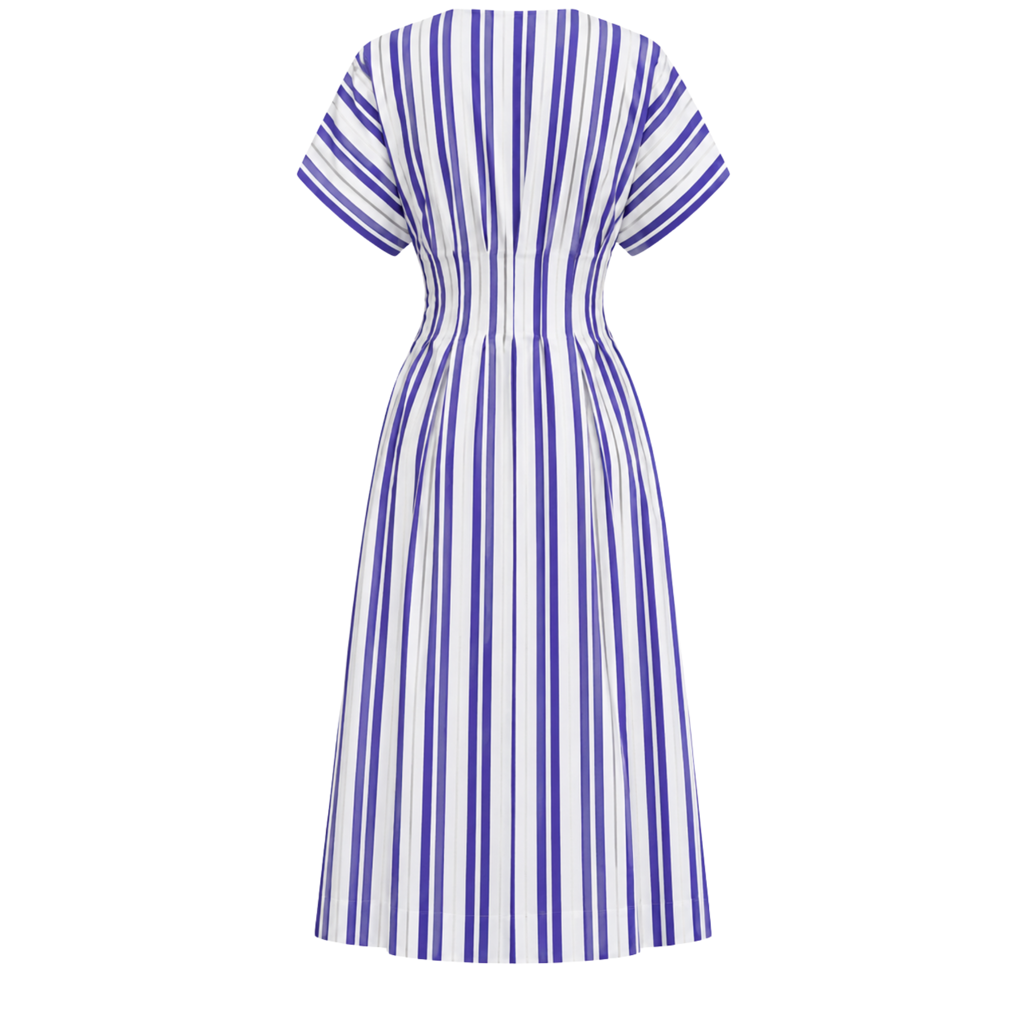 FITTED AT THE WAIST STRIPED COTTON DRESS BLUE