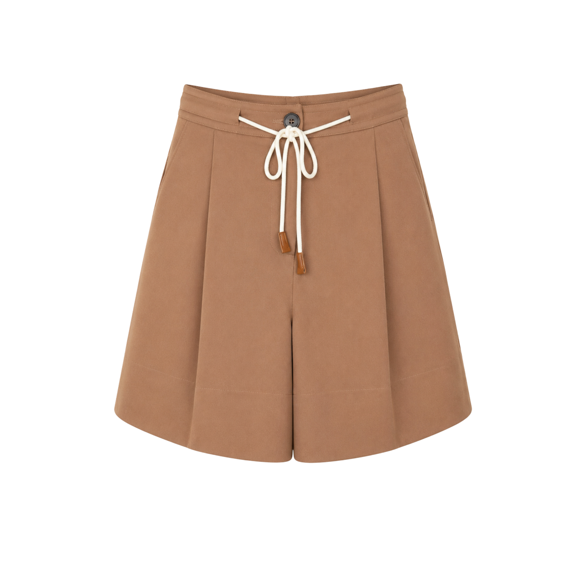 LACE-UP WAIST DETAIL COTTON SHORTS CAMEL