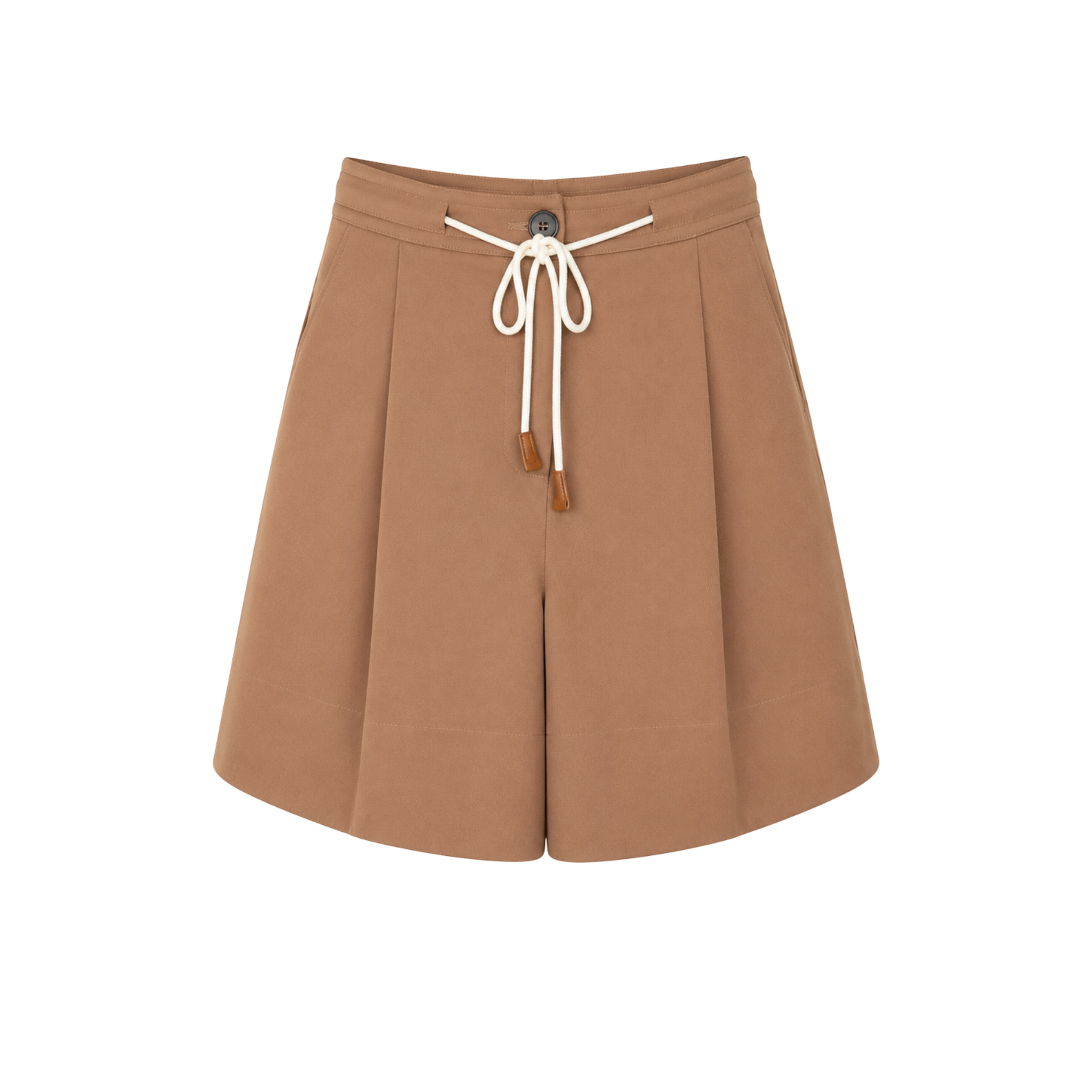 LACE-UP WAIST DETAIL COTTON SHORTS CAMEL