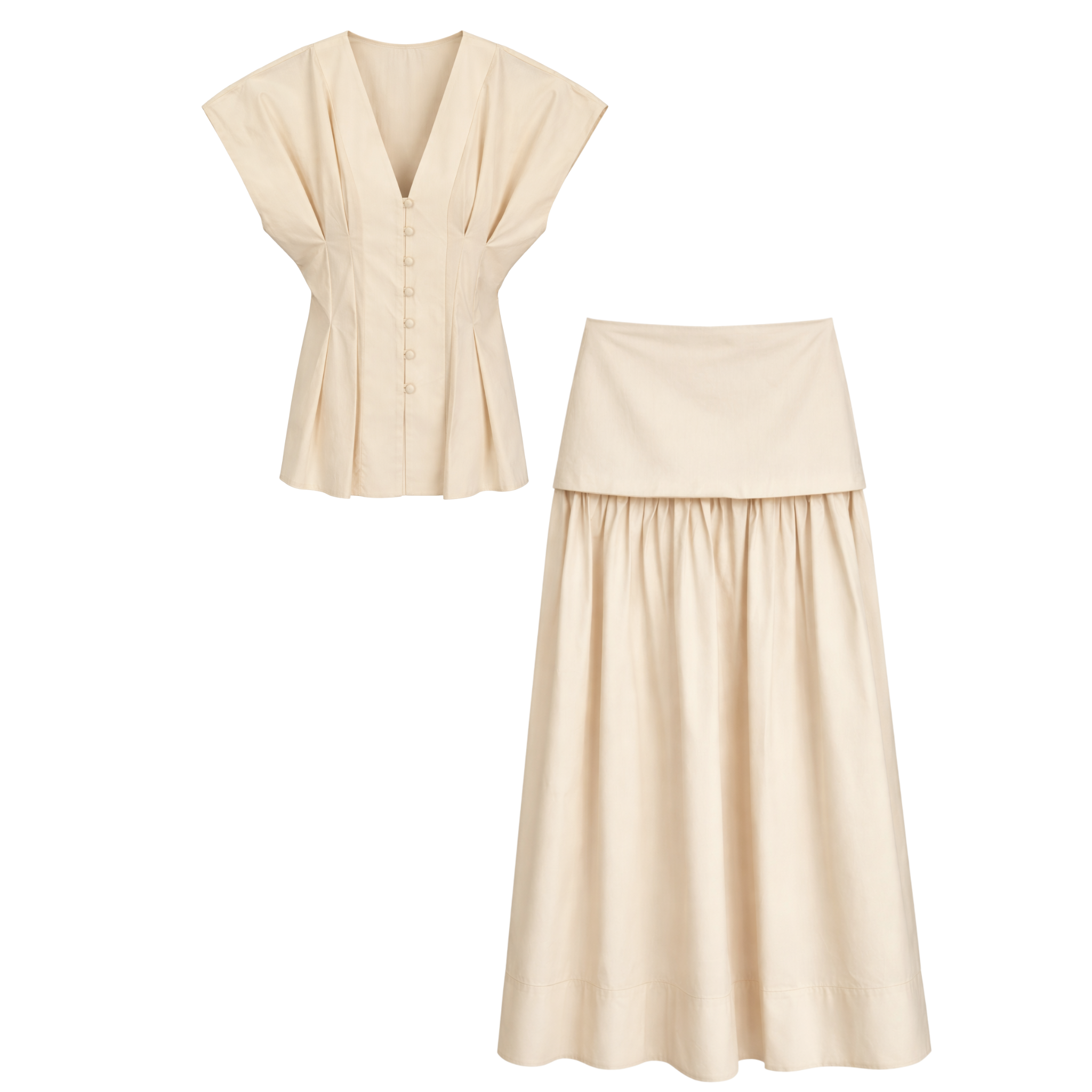 BUTTON DETAIL BLOUSE AND SKIRT SET STONE