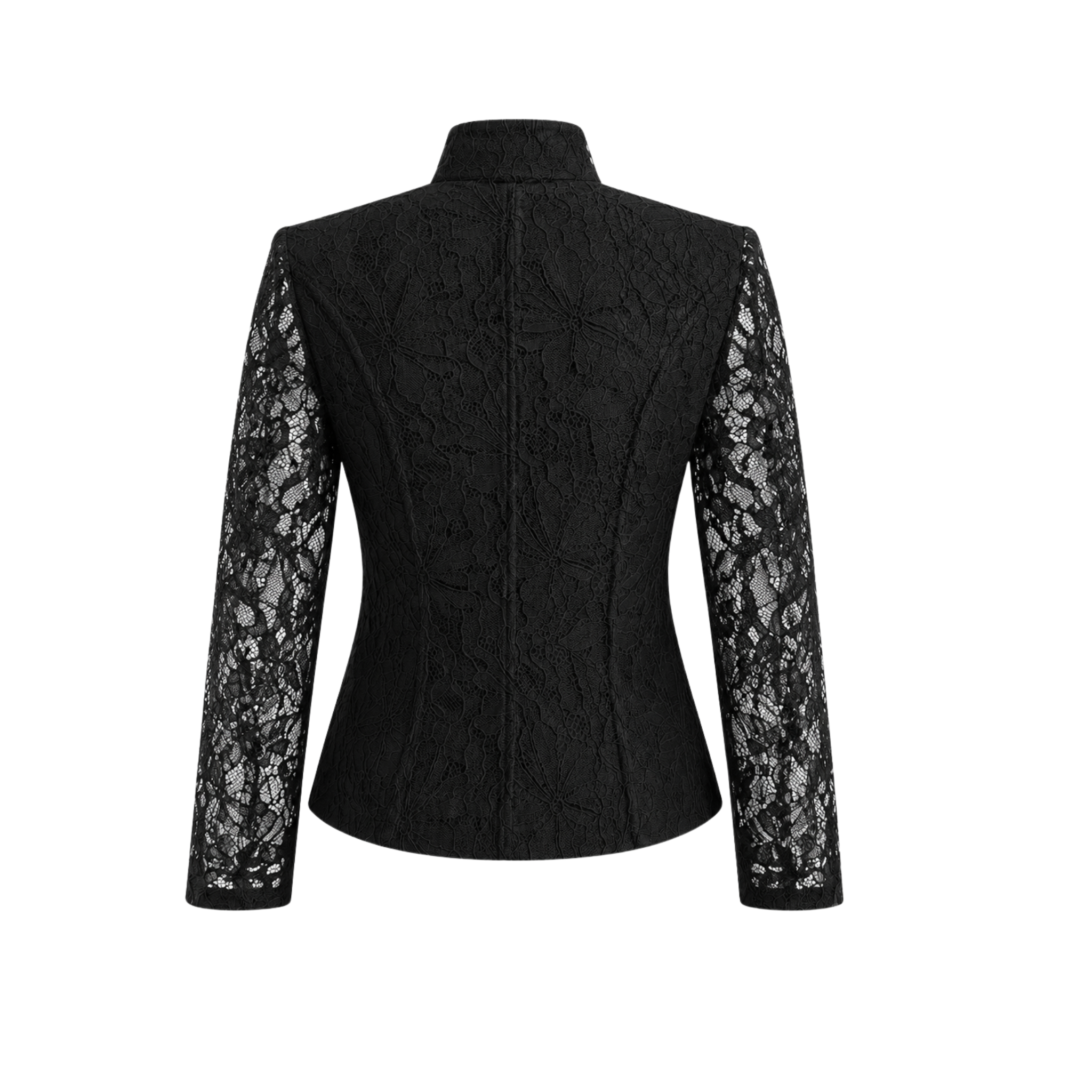 LACE HIGH NECK BUTTON DETAIL JACKET BLACK