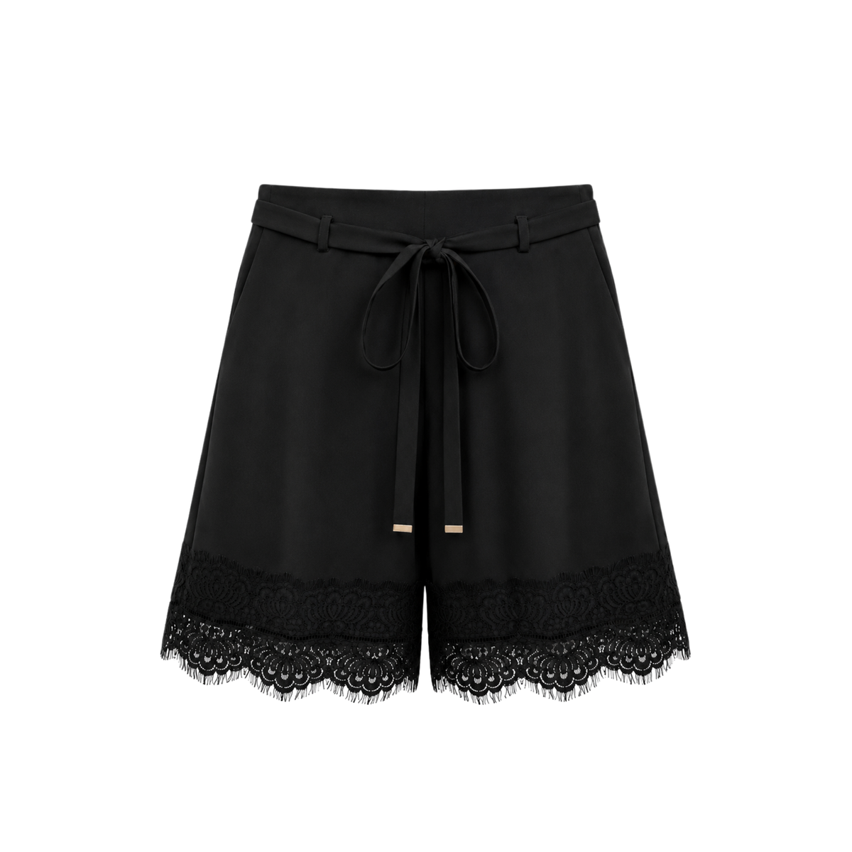 HIGH WAIST LACE DETAIL SHORTS BLACK