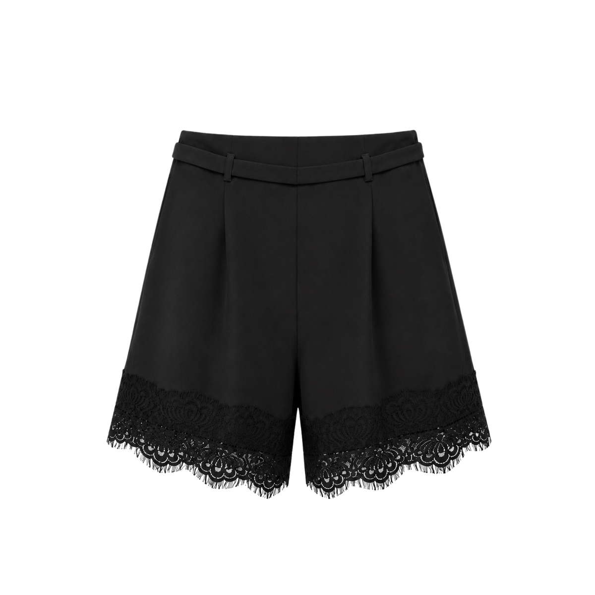 HIGH WAIST LACE DETAIL SHORTS BLACK
