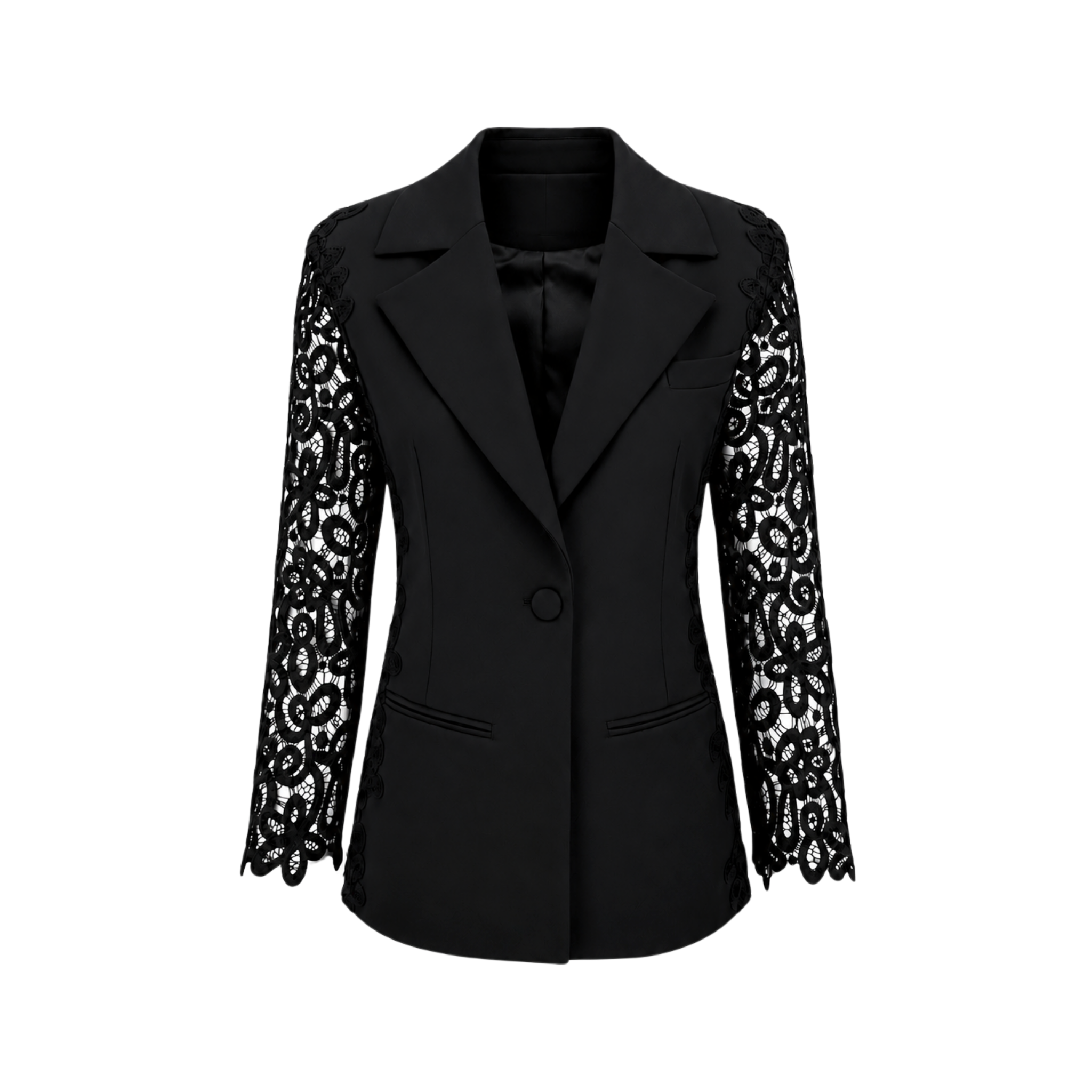 LACE DETAIL JACKET AND TROUSERS SET BLACK