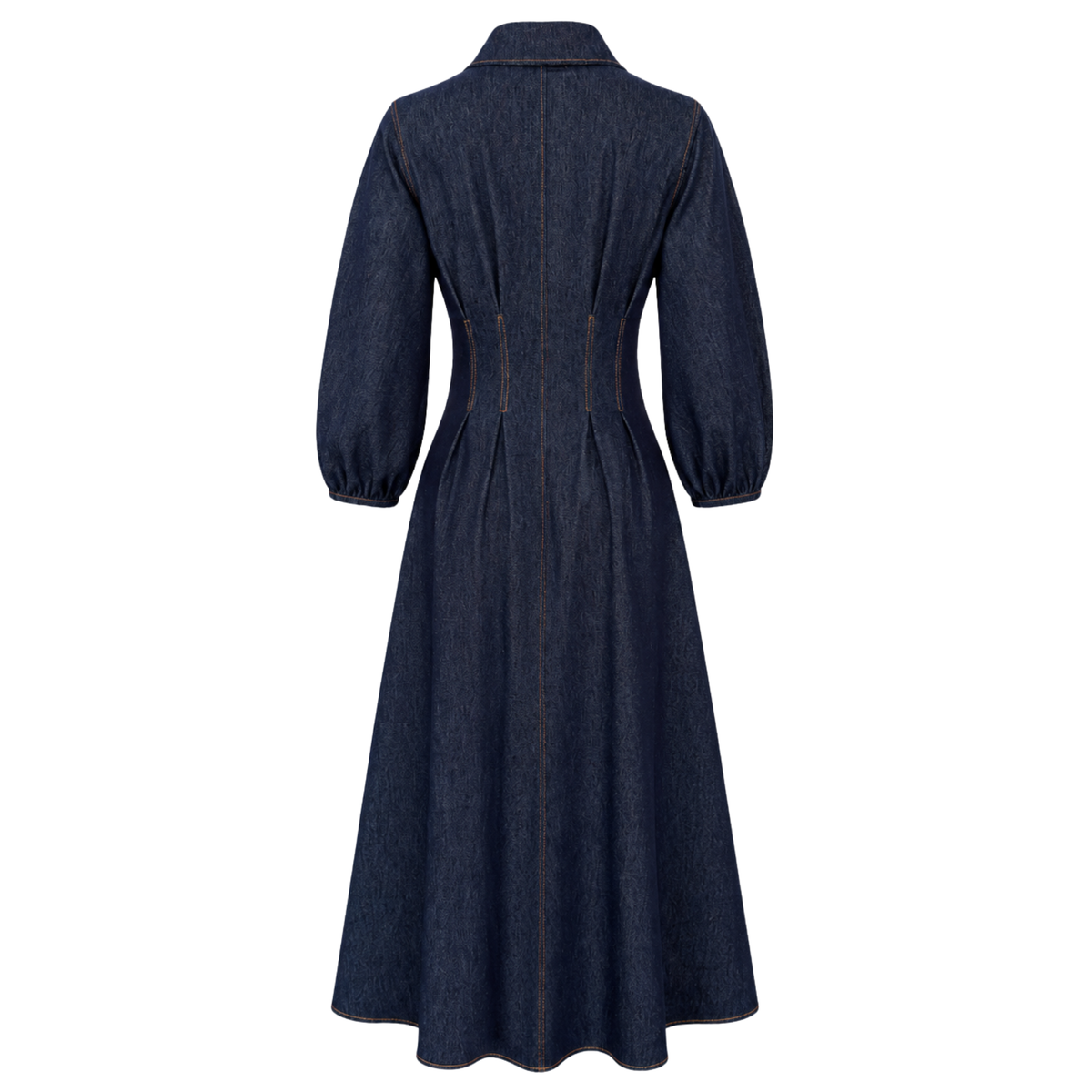 GOLD BUTTONS THREE-QUARTER SLEEVE DENIM DRESS INDIGO