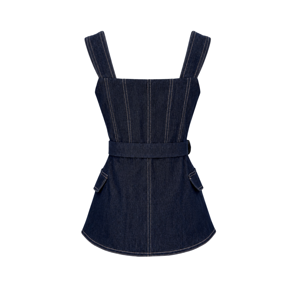 BELT DETAIL DENIM VEST AND TROUSERS SET INDIGO