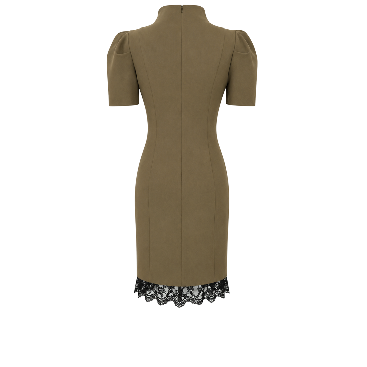 COLLAR DETAIL LACE SKIRT DRESS KHAKI