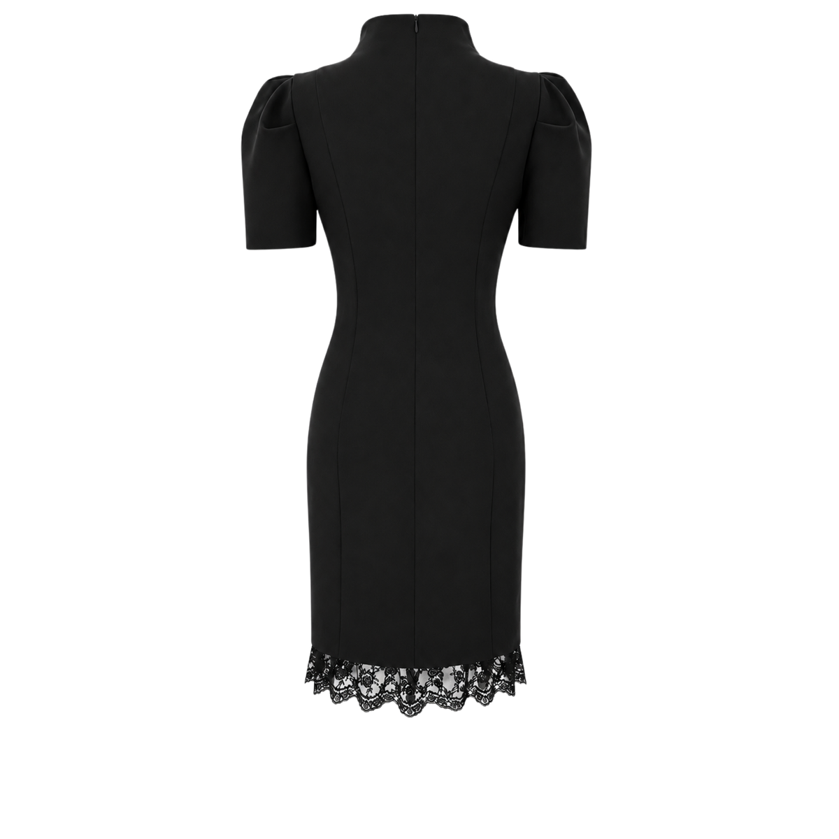COLLAR DETAIL LACE SKIRT DRESS BLACK