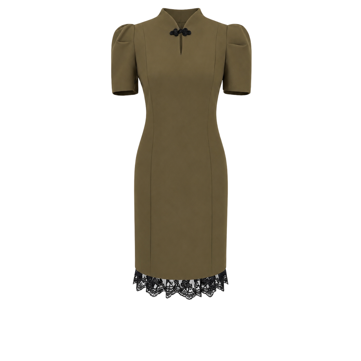 COLLAR DETAIL LACE SKIRT DRESS KHAKI