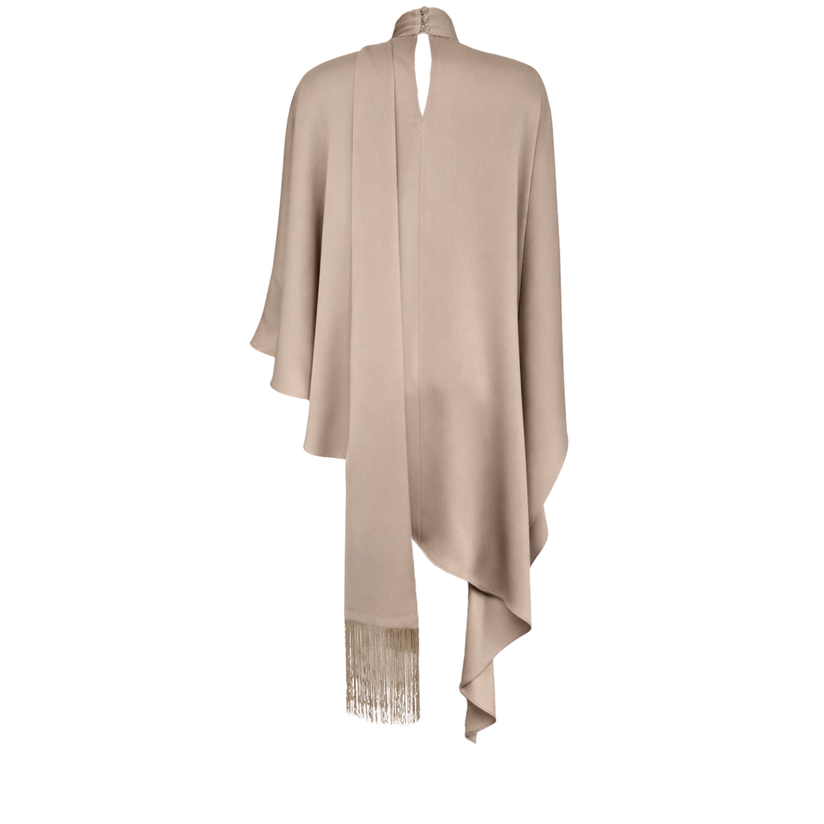 HIGH NECK SHAWL DETAIL SATIN SET BEIGE