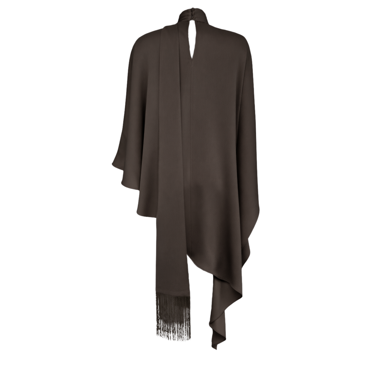 HIGH NECK SHAWL DETAIL SATIN SET BROWN