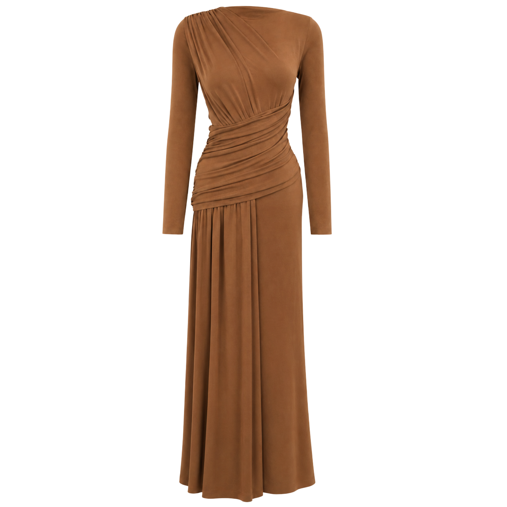 DRAPE DETAIL MAXI LENGTH FLOWY DRESS CAMEL