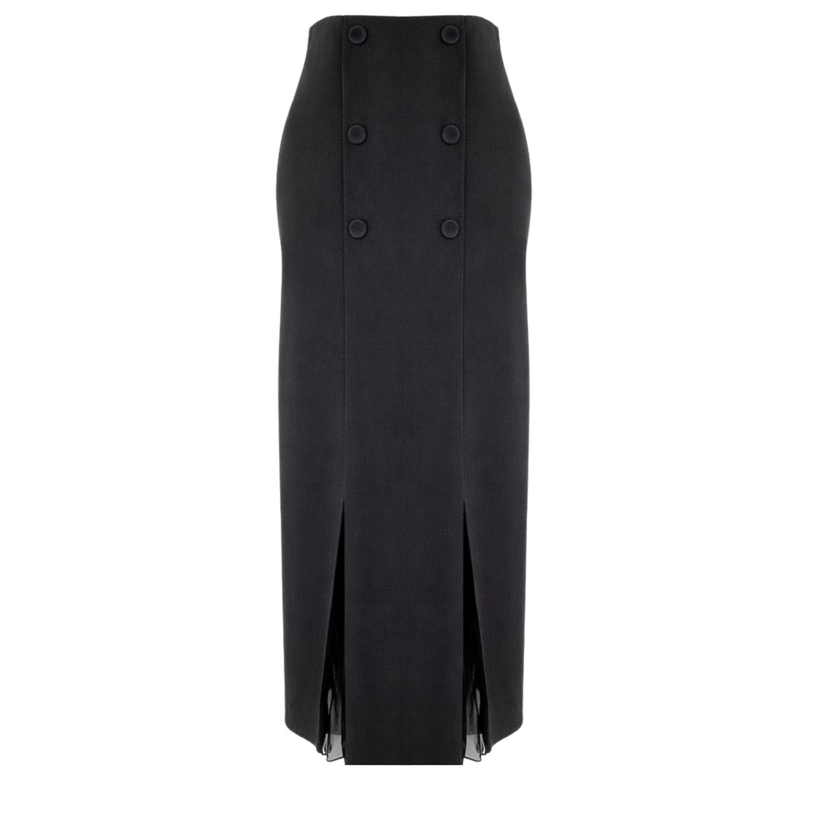 BUTTON DETAIL FABRIC TRIMMED DOUBLE TIER SKIRT BLACK