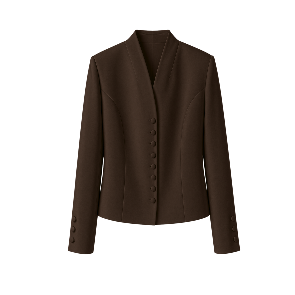 STAND COLLAR BUTTON DETAIL JACKET AND TROUSER SET BROWN
